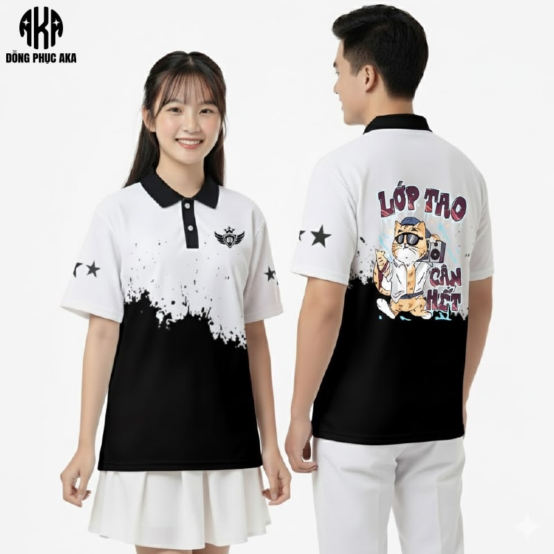 Áo Đồng Phục Lớp Màu Đen Trắng Có Cổ