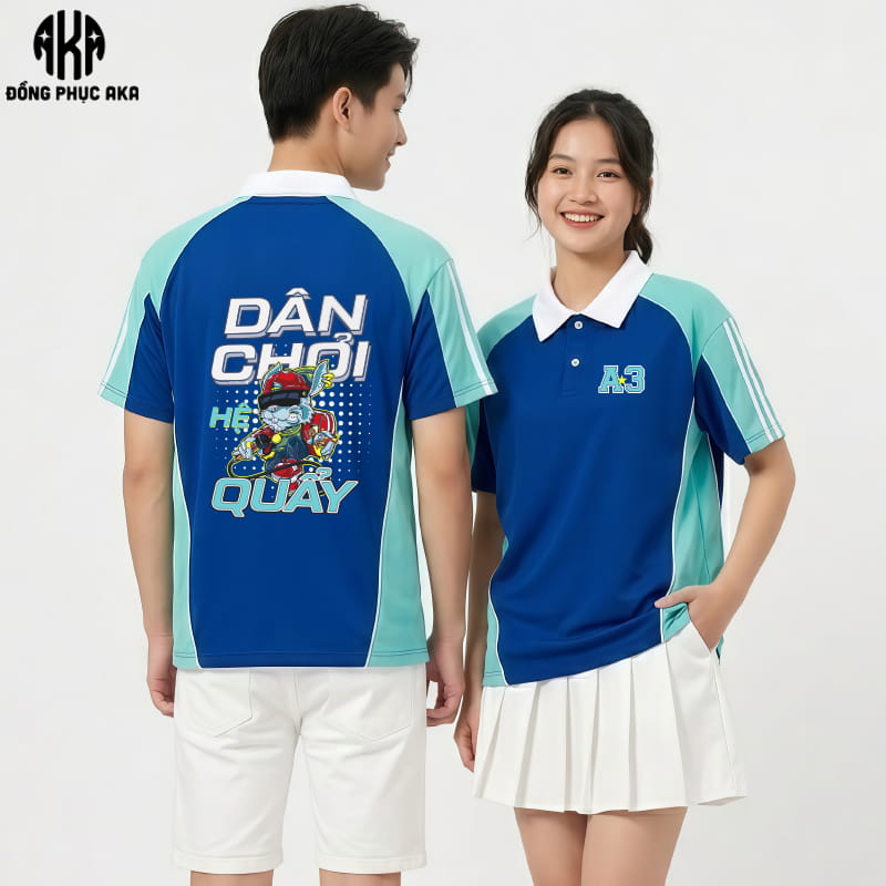 áo lớp màu xanh dương, áo lớp xanh dương, áo lớp có cổ, áo lớp polo, áo lớp A3, áo lớp đẹp, áo đồng phục lớp, áo phông lớp